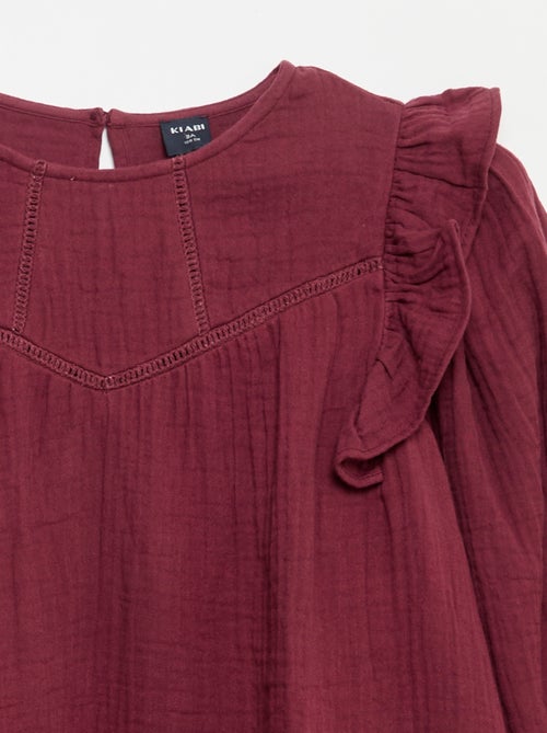 Robe en gaze de coton avec volants aux emmanchures - Kiabi