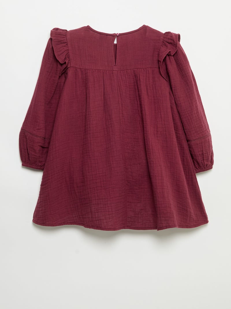 Robe en gaze de coton avec volants aux emmanchures Violet - Kiabi