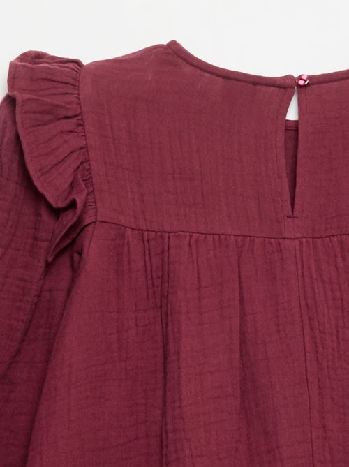 Robe en gaze de coton avec volants aux emmanchures - Kiabi