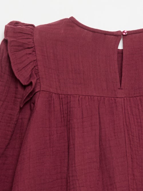 Robe en gaze de coton avec volants aux emmanchures - Kiabi