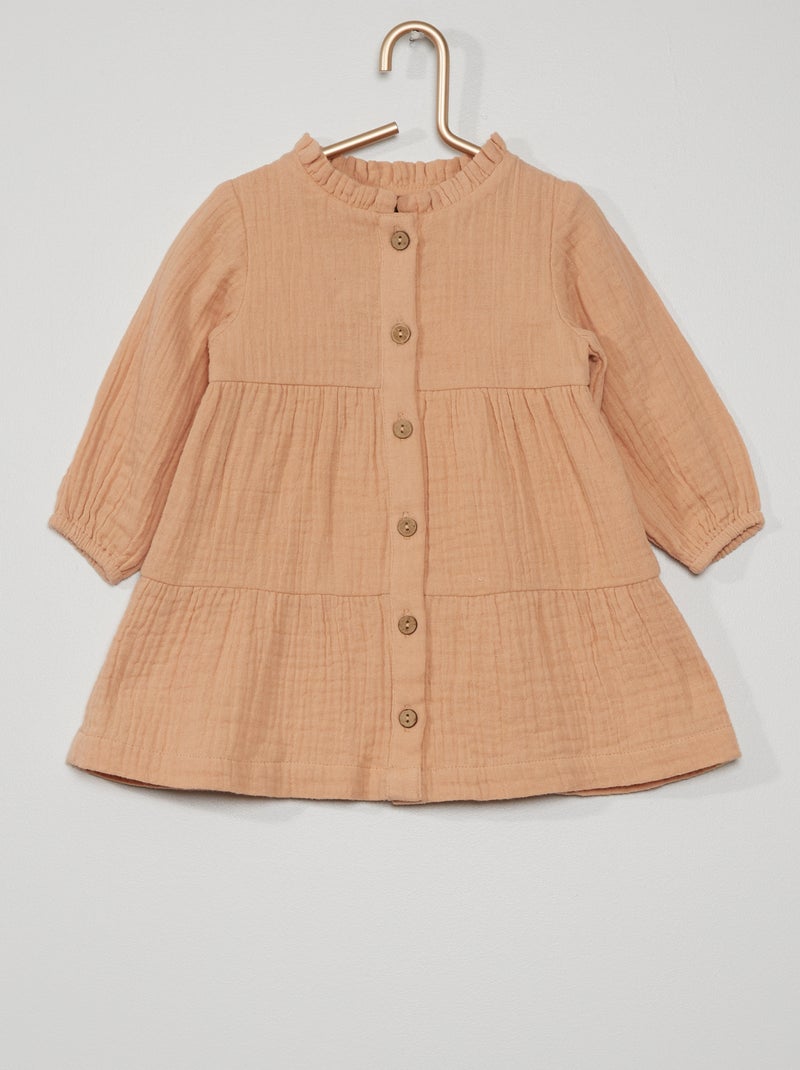 Robe en gaze de coton beige - Kiabi