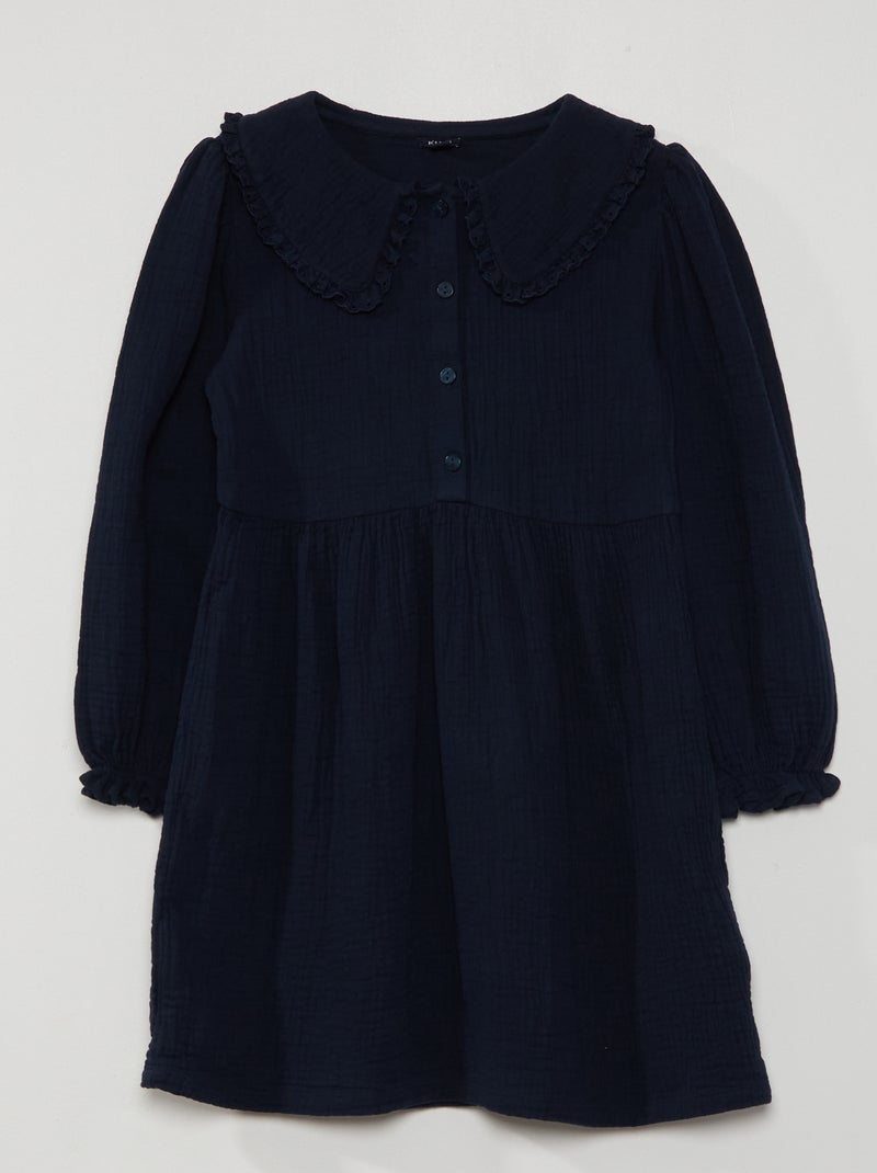Robe en gaze de coton bleu marine - Kiabi