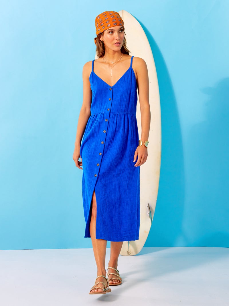 Robe en gaze de coton bleu - Kiabi