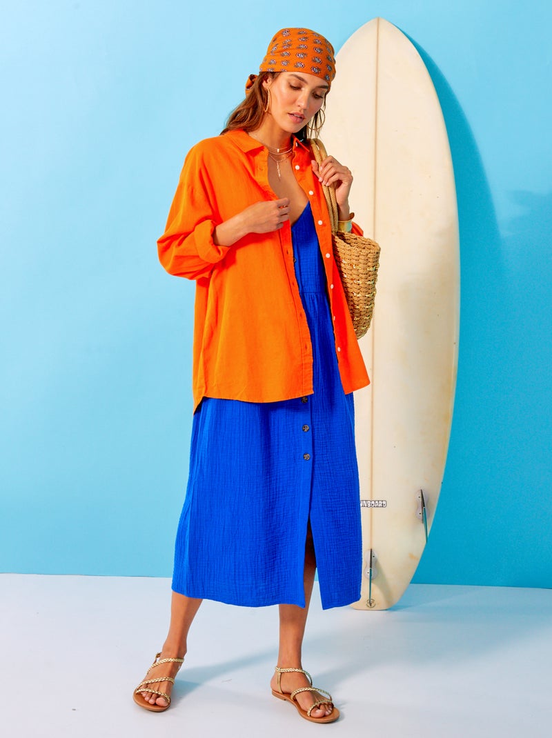 Robe en gaze de coton bleu - Kiabi