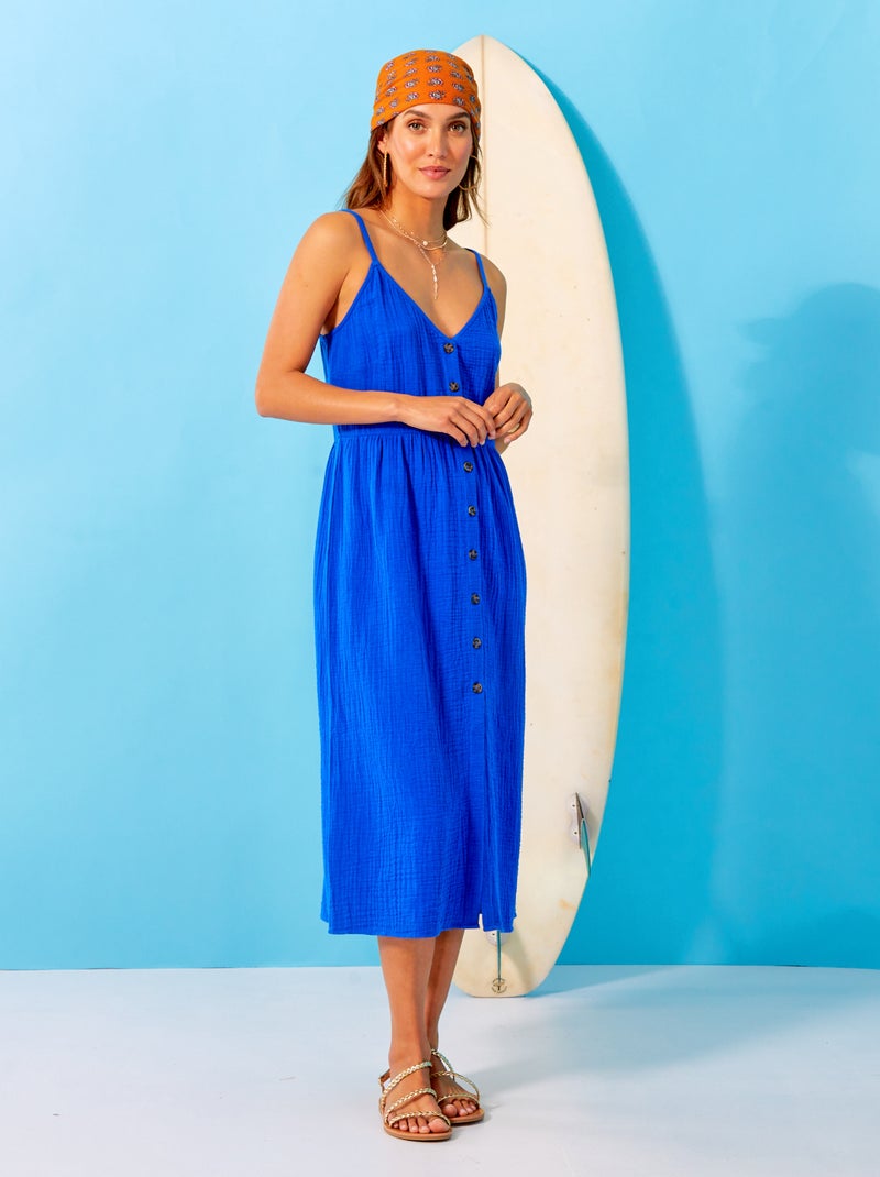 Robe en gaze de coton bleu - Kiabi