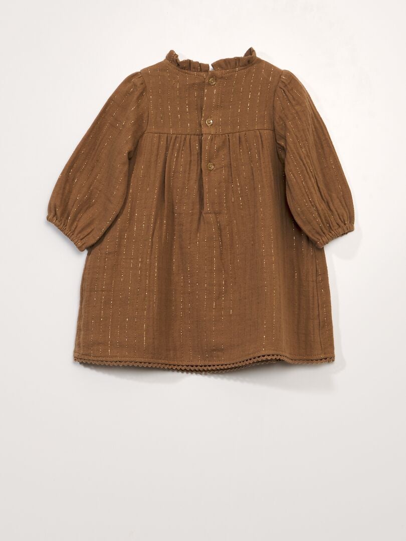 Robe en gaze de coton + collants - 2 pièces Marron - Kiabi