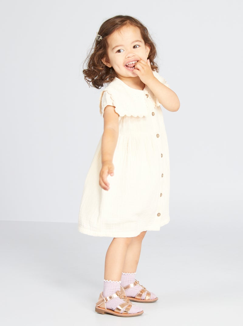 Robe en gaze de coton Ecru - Kiabi