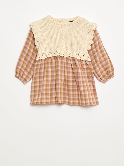 Robe en gaze de coton effet 2 en 1 gilet en crochet - Kiabi