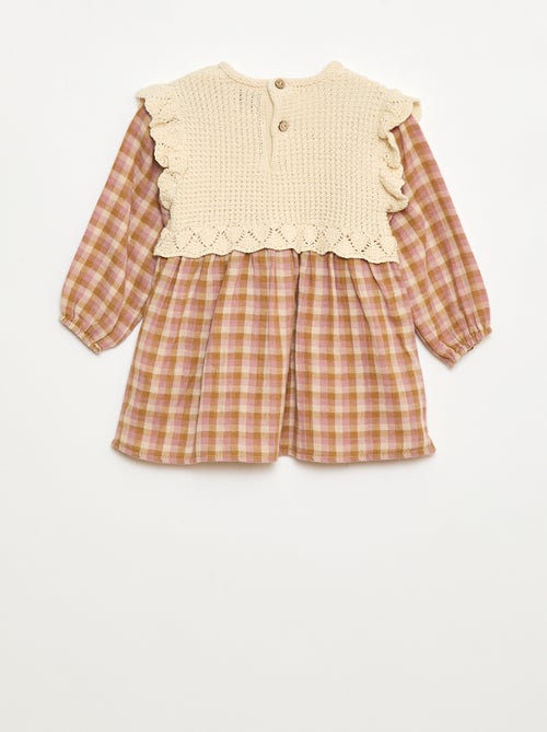 Robe en gaze de coton effet 2 en 1 gilet en crochet - Kiabi