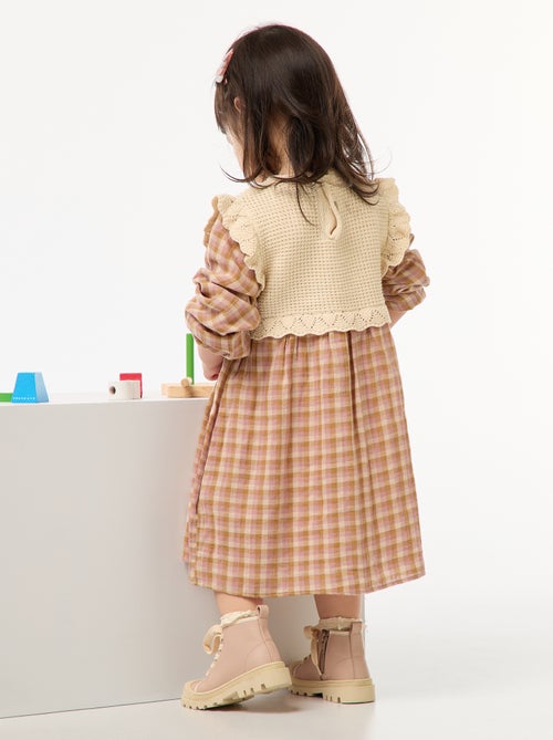 Robe en gaze de coton effet 2 en 1 gilet en crochet - Kiabi