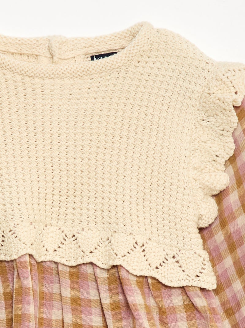 Robe en gaze de coton effet 2 en 1 gilet en crochet Rose - Kiabi