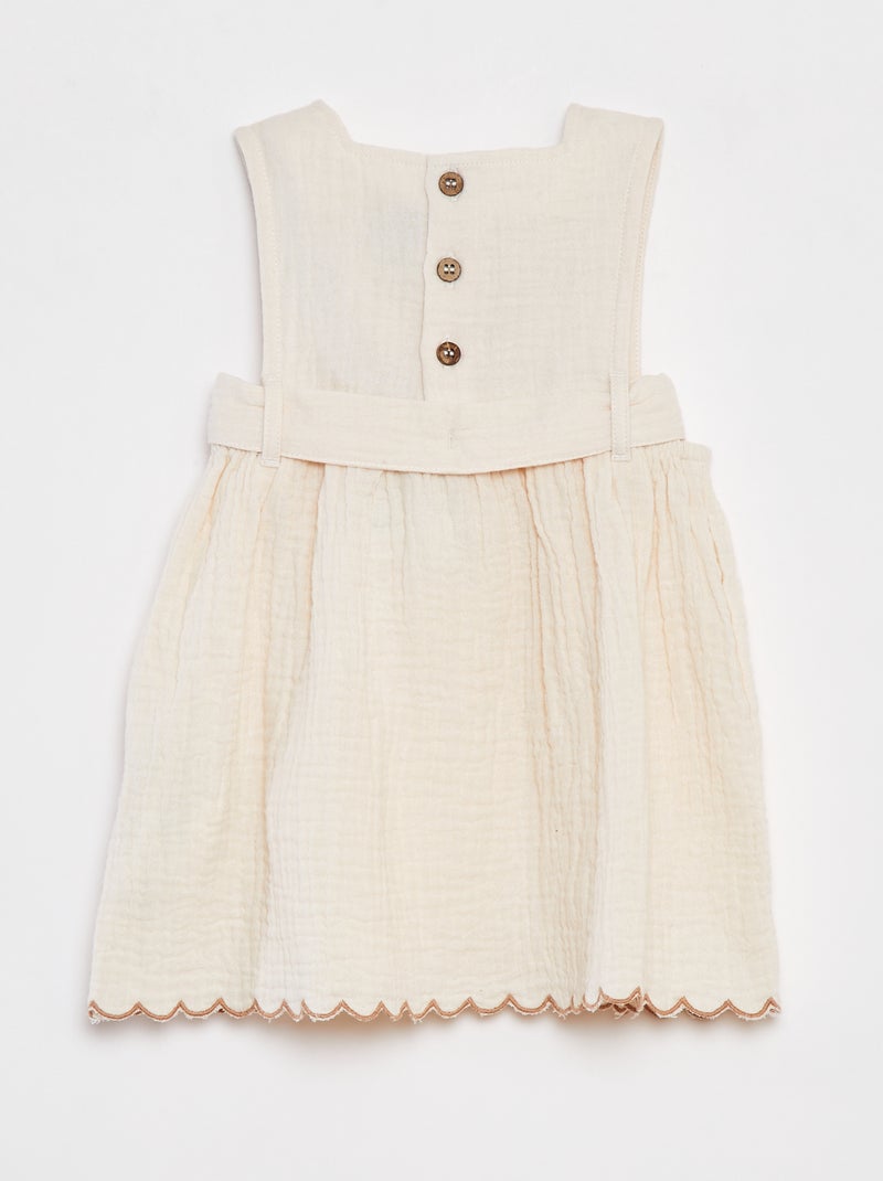 Robe en gaze de coton et broderies avec ceinture Blanc - Kiabi