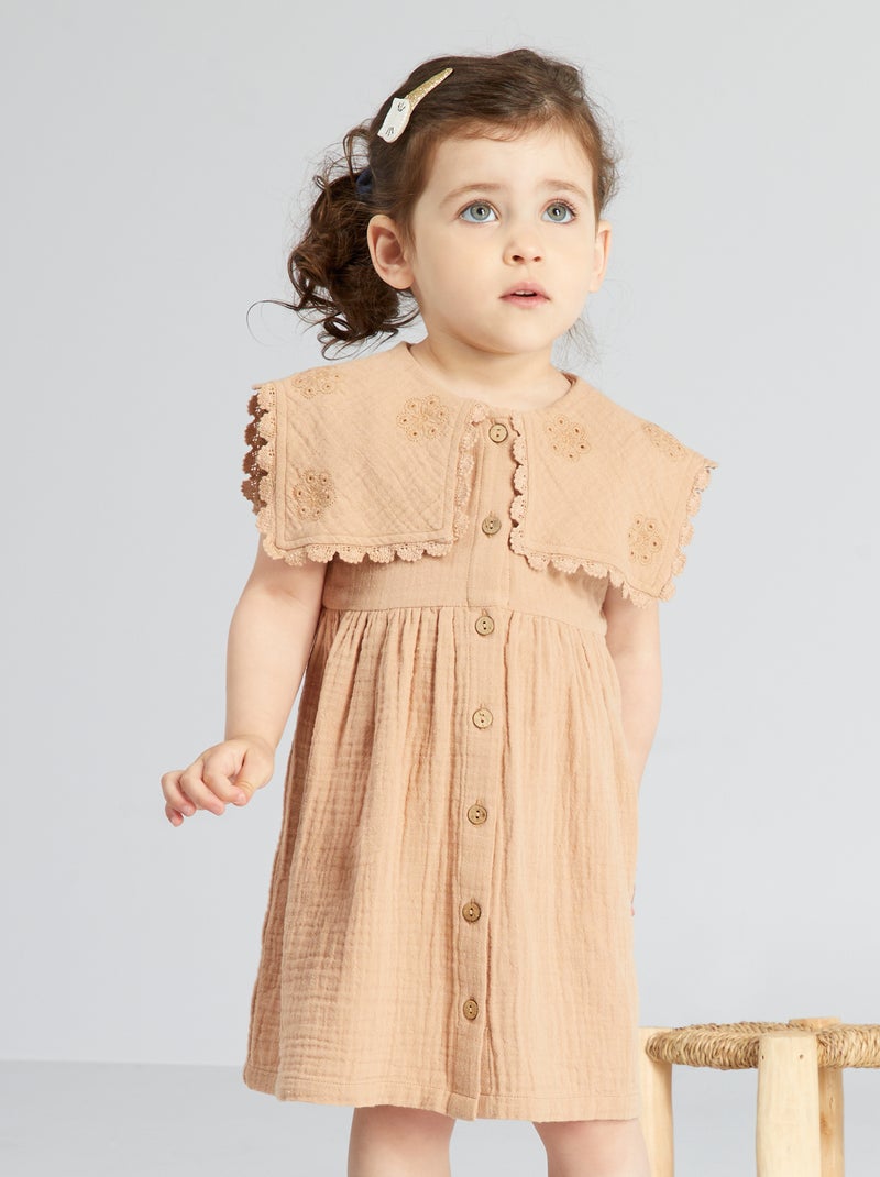 Robe en gaze de coton Marron - Kiabi