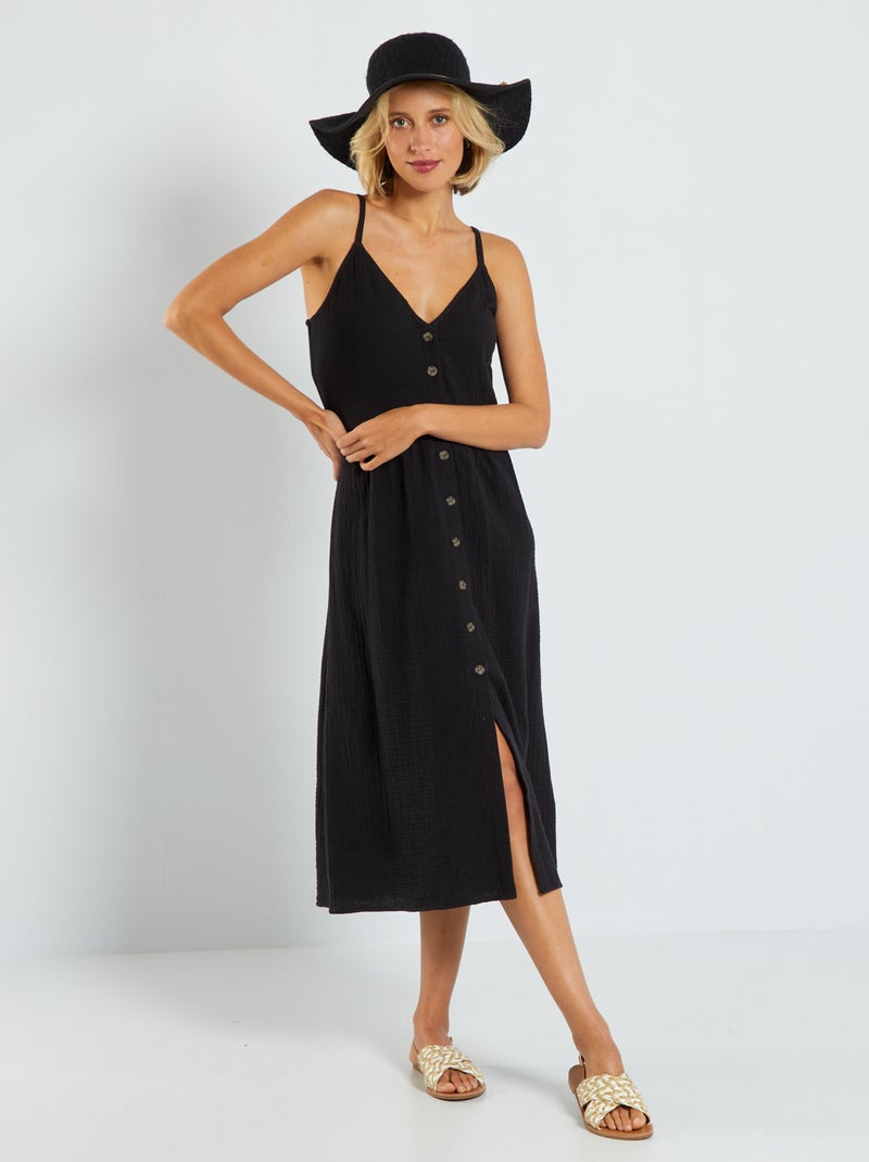 Robe en gaze de coton noir - Kiabi