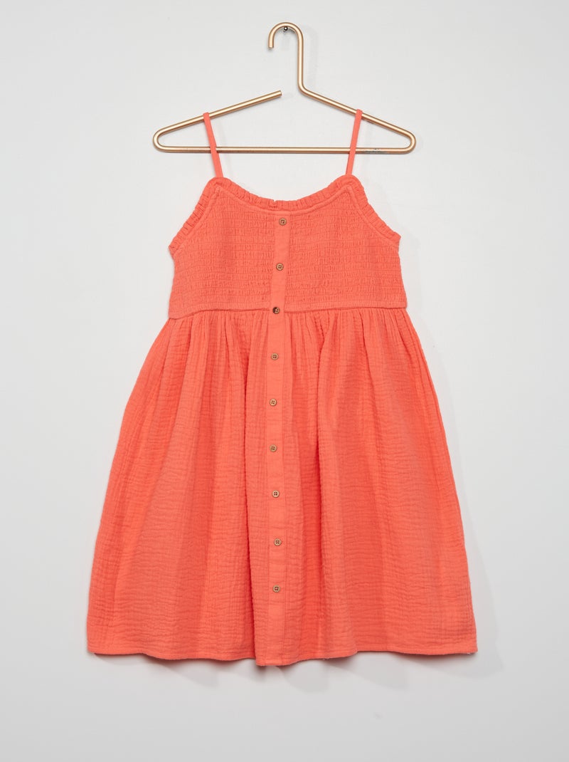 Robe en gaze de coton orange - Kiabi