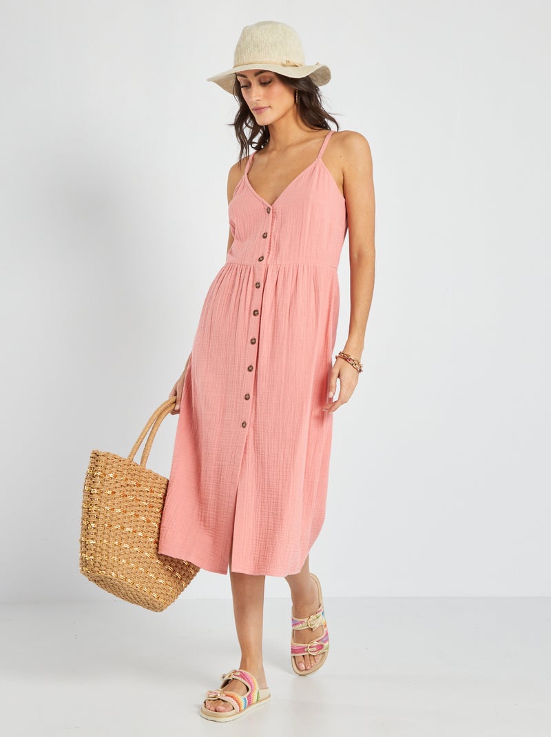Robe en gaze de coton rose - Kiabi