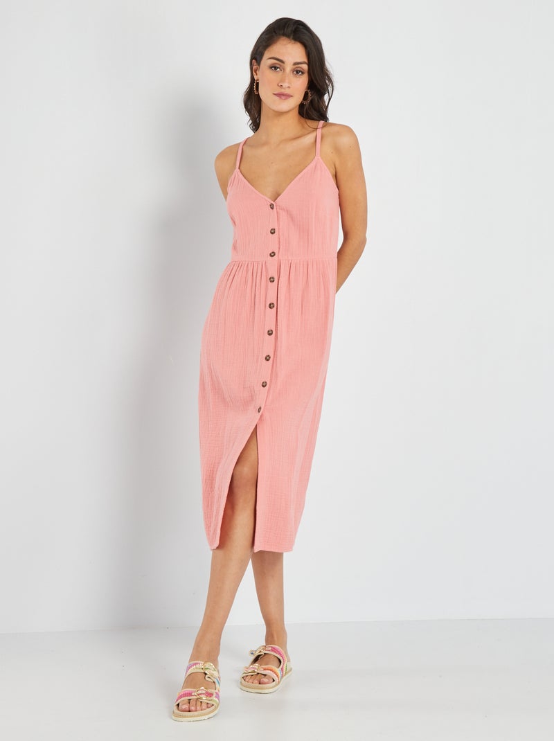 Robe en gaze de coton rose - Kiabi