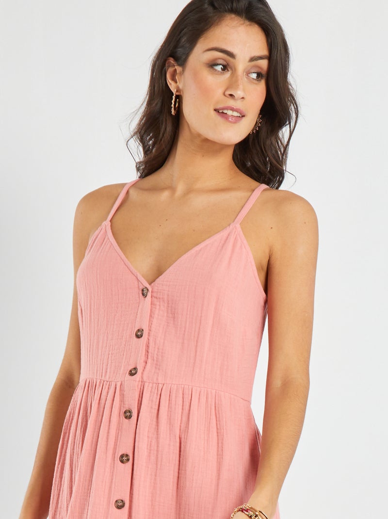 Robe en gaze de coton rose - Kiabi