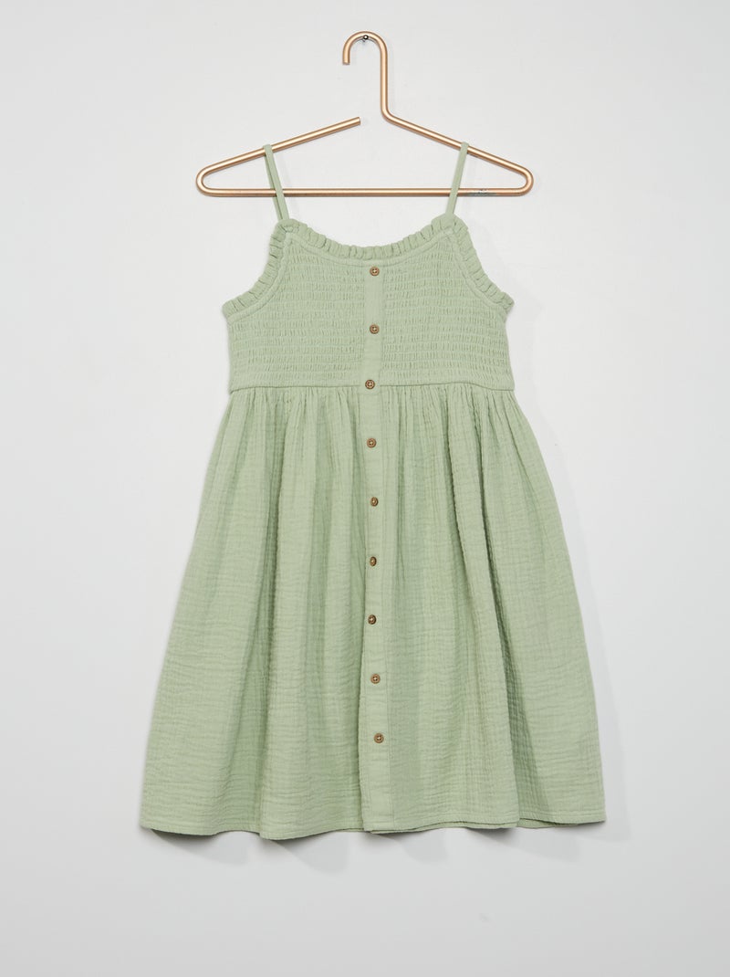 Robe en gaze de coton vert - Kiabi