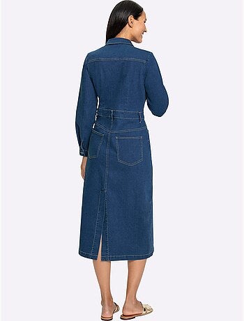 Robe en jean à col chemise manches longues et boutons - Taille standard - Helline