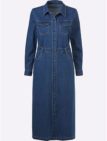 Robe en jean à col chemise manches longues et boutons - Taille standard - Helline