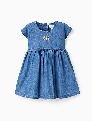 Robe en jean à manches courtes avec fleurs brodées