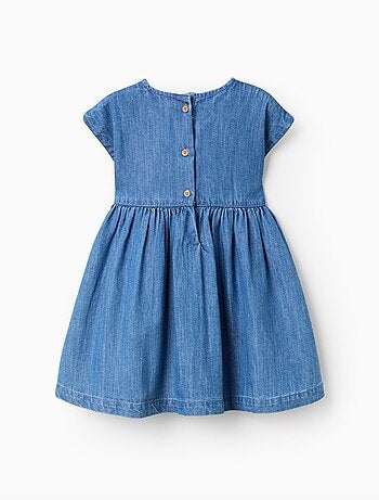 Robe en jean à manches courtes avec fleurs brodées