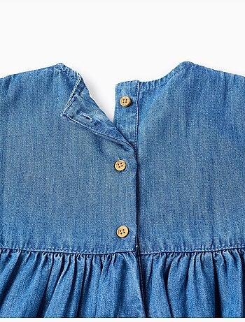 Robe en jean à manches courtes avec fleurs brodées