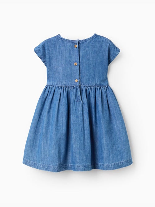 Robe en jean à manches courtes avec fleurs brodées - Kiabi