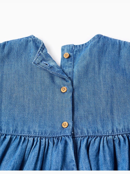 Robe en jean à manches courtes avec fleurs brodées - Kiabi