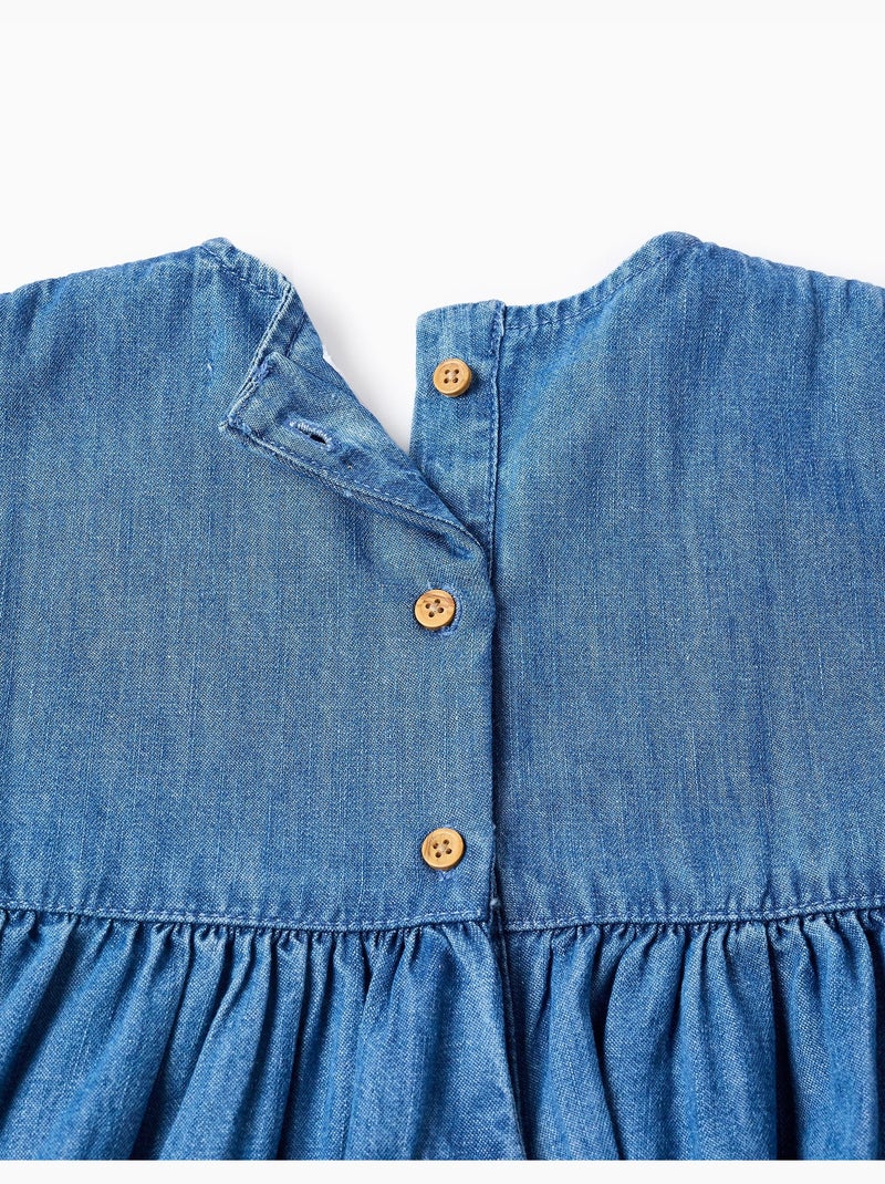 Robe en jean à manches courtes avec fleurs brodées Bleu Bleu - Kiabi