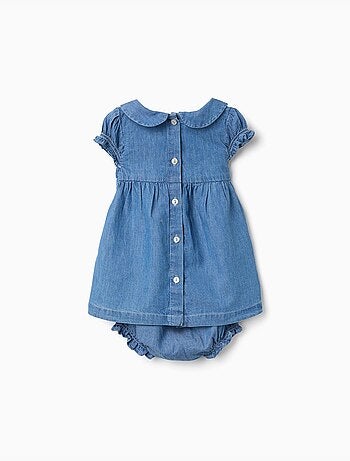 Robe en jean avec broderie et volants