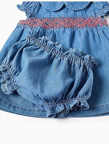 Robe en jean avec broderie et volants