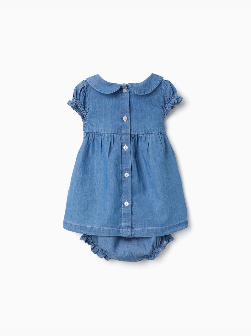 Robe en jean avec broderie et volants Bleu Bleu - Kiabi