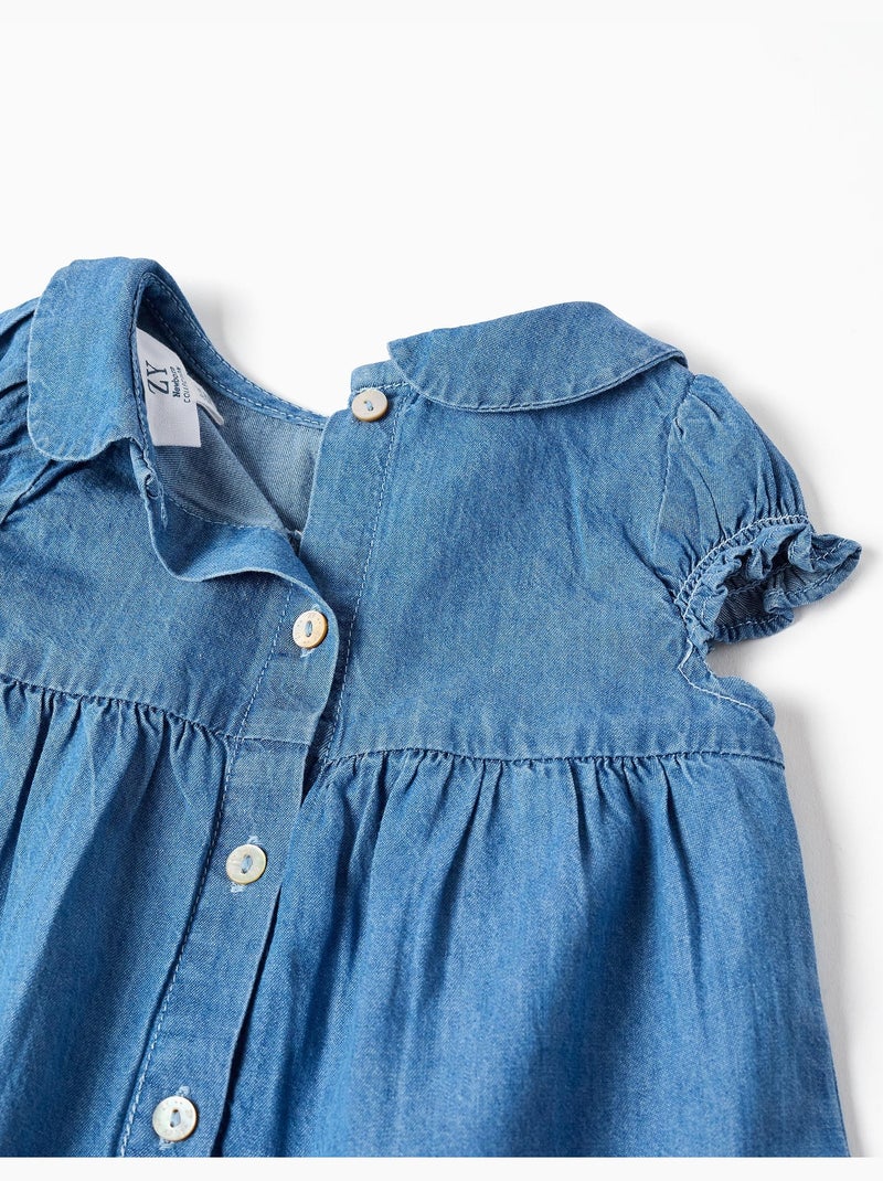Robe en jean avec broderie et volants Bleu Bleu - Kiabi