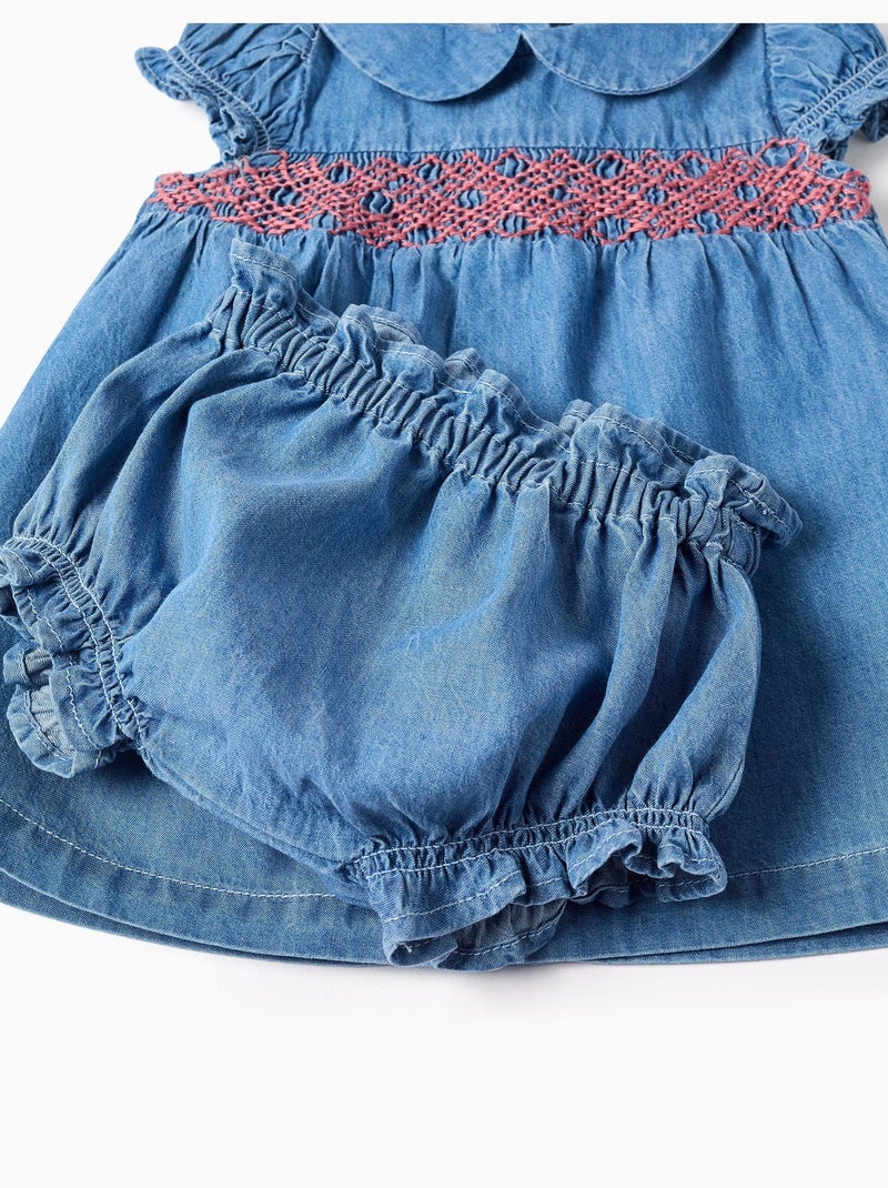 Robe en jean avec broderie et volants Bleu Bleu - Kiabi