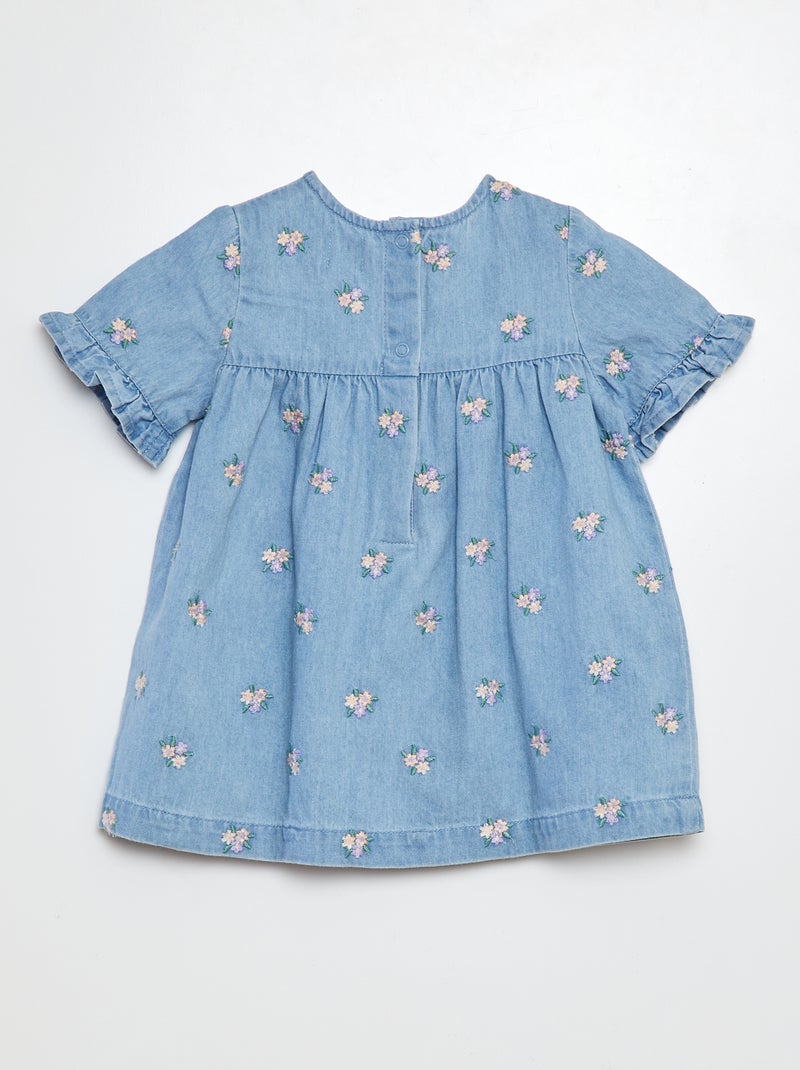 Robe en jean brodée 'fleurs' Bleu - Kiabi