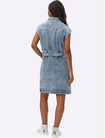 Robe en jean col chemise manches courtes et ceinture - Taille standard - Helline