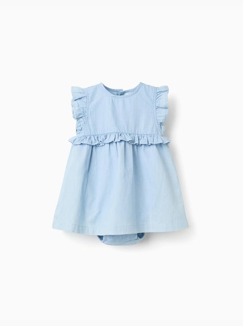 Robe en jean en coton avec volants - Kiabi