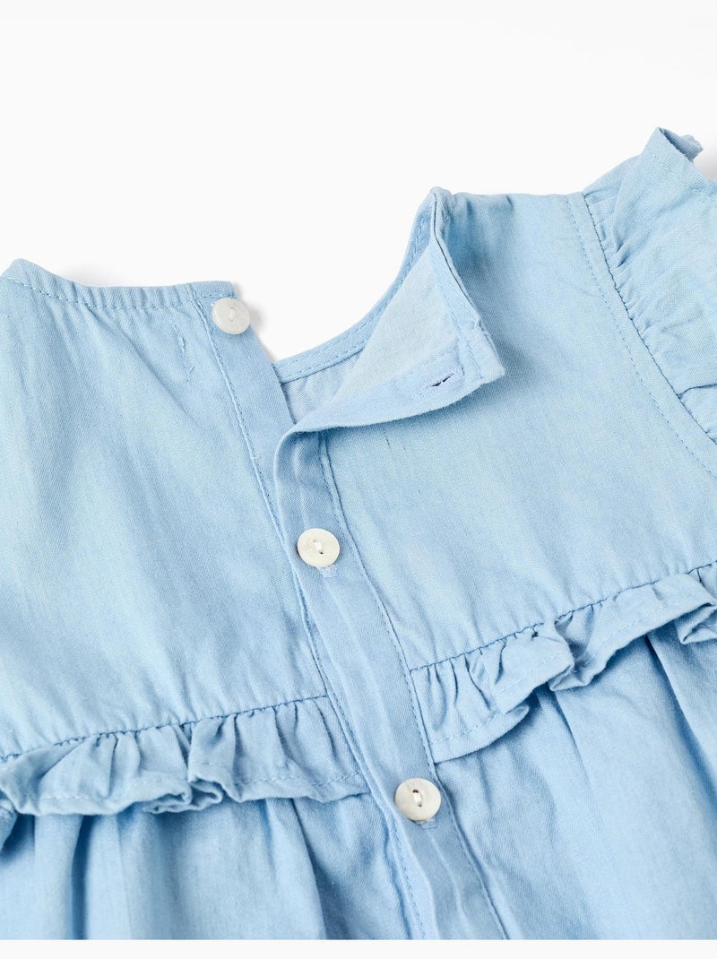 Robe en jean en coton avec volants Bleu clair - Kiabi