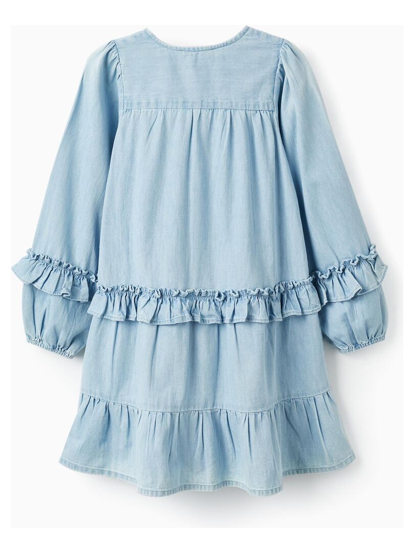 Robe en jean léger en coton avec volants pour fille manches longues ...