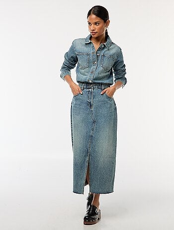 Robe en jean longue avec ouverture boutonnée