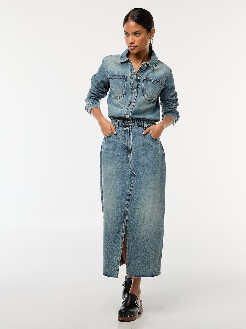 Robe en jean longue avec ouverture boutonnée Bleu - Kiabi