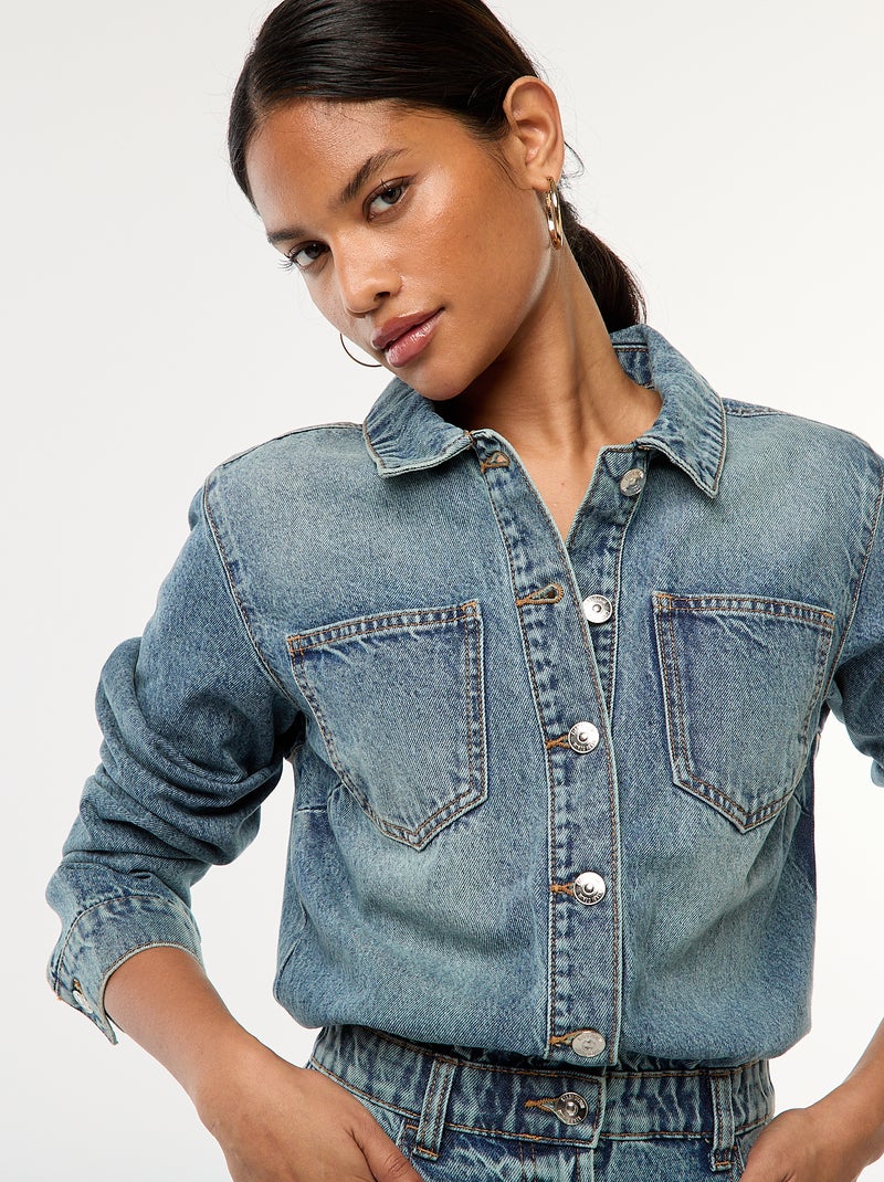 Robe en jean longue avec ouverture boutonnée Bleu - Kiabi