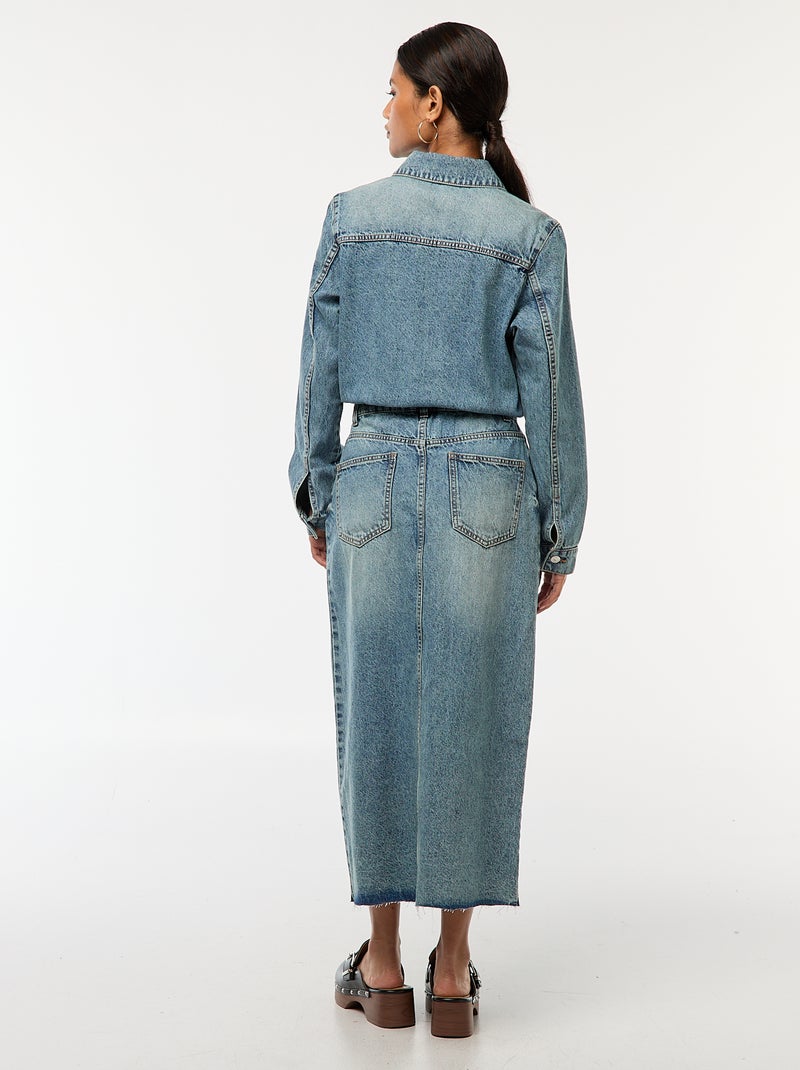 Robe en jean longue avec ouverture boutonnée Bleu - Kiabi