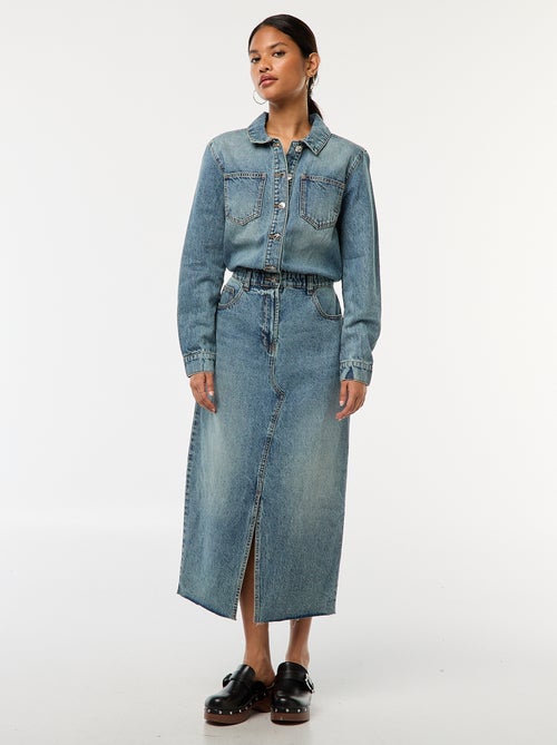 Robe en jean longue avec ouverture boutonnée - Kiabi