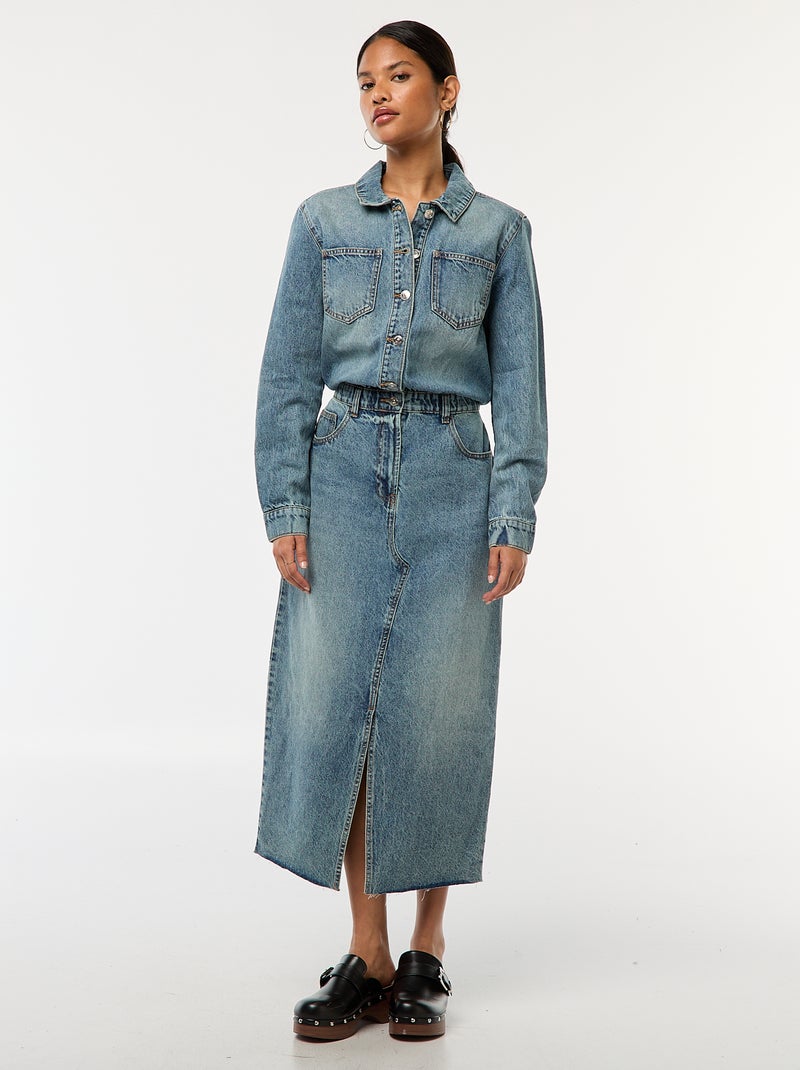 Robe en jean longue avec ouverture boutonnée Bleu - Kiabi