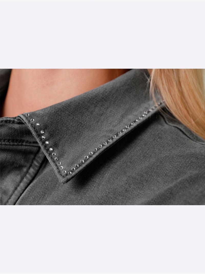 Robe En Jean Petites Pierres Brillantes Fantaisie - Taille Standard - Helline Gris Bleu - Kiabi