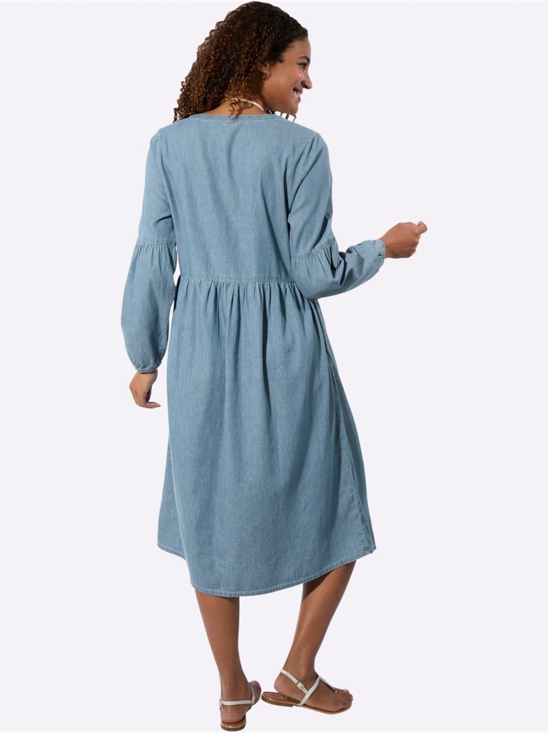Robe En Jean Pur Coton - Taille Standard - Witt Bleu Blanc - Kiabi