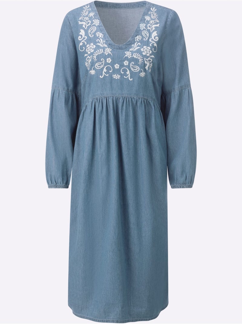Robe En Jean Pur Coton - Taille Standard - Witt Bleu Blanc - Kiabi